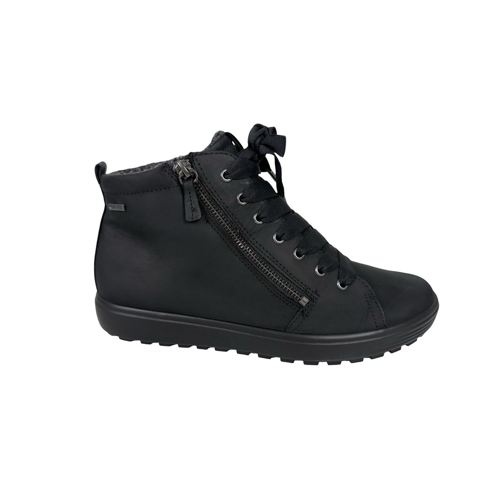 ECCO Soft 7 Tred GTX Boots Womens 41 US 10 GORETEX Black Matte Leather Side Zip